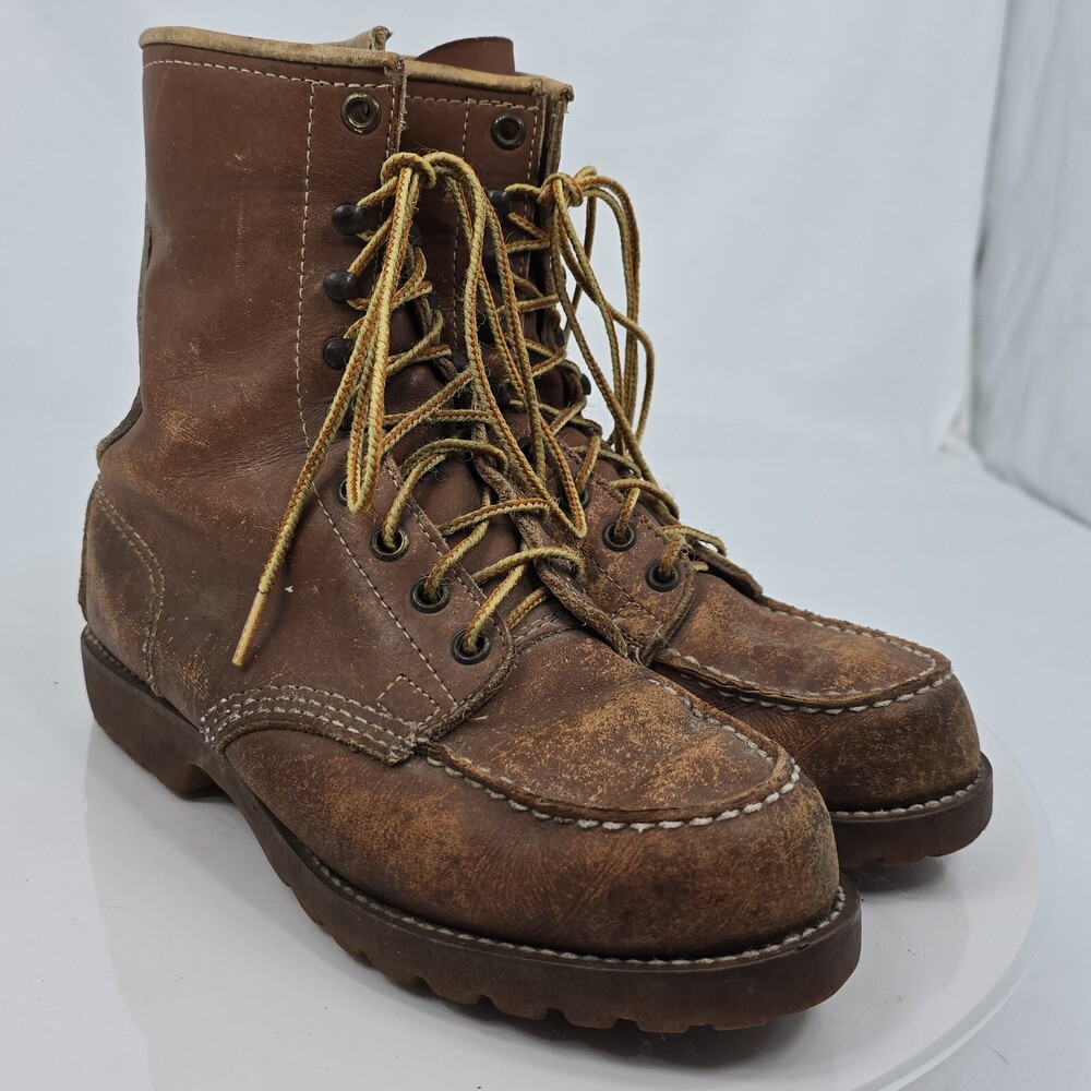True Vintage Unbranded Men 4.5 Moc Toe Work Boots #4989 Brown Distressed Logger